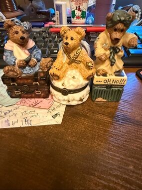 Set of Three bearware Teddy Bear Figurines with hidden baby bear